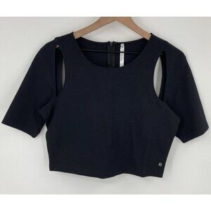 Fabletics Eva Midi Top Women Medium Black Compression Short Sleeve Active